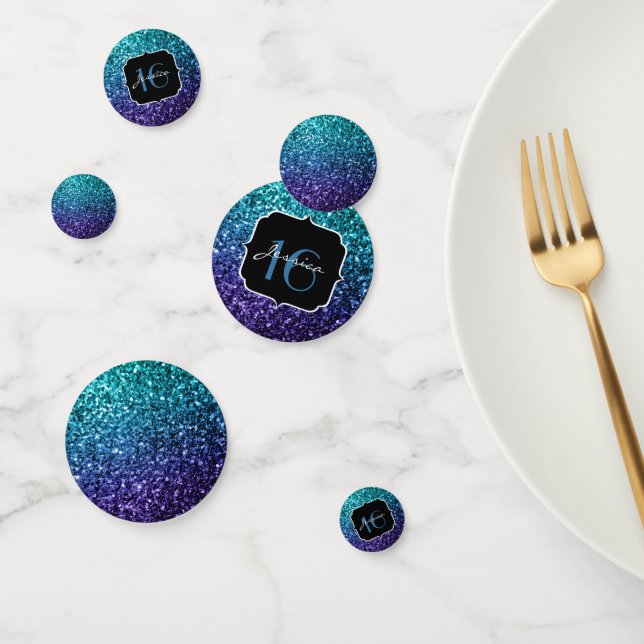 Confeti El purpurina azul Aqua Ombre brilla dulce 16 (Grupo)