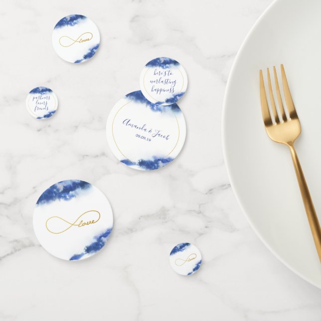 Confeti Elegante Blue Ombre Marble Gold Love Infinity (Grupo)