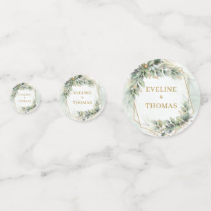 Confeti Elegante boda de oro del eucalipto verde botánico