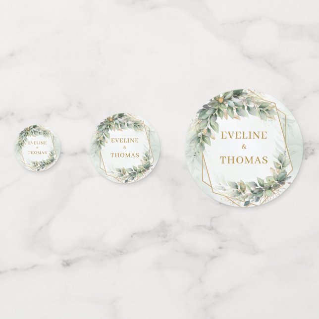 Confeti Elegante boda de oro del eucalipto verde botánico (Anversos)