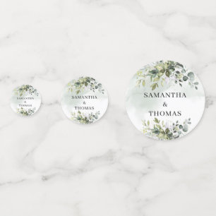 Confeti Elegante boda de oro del eucalipto verde botánico