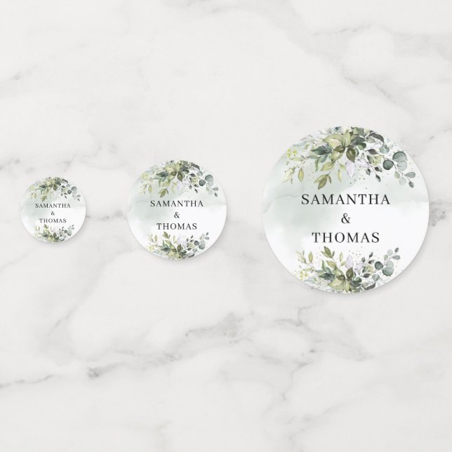 Confeti Elegante boda de oro del eucalipto verde botánico (Anversos)