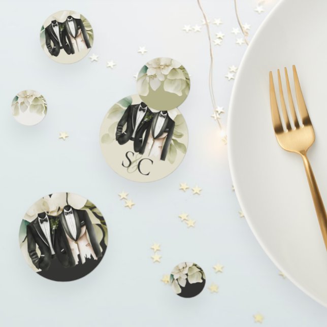 Confeti Elegante Boda gay, dos novios en traje (Elegant Gay Wedding Two Grooms in Suits Table Confetti from Ricaso)