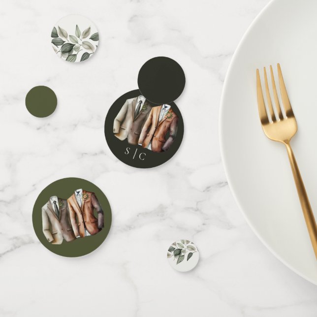 Confeti Elegante Boda gay, dos novios en traje (Grupo)