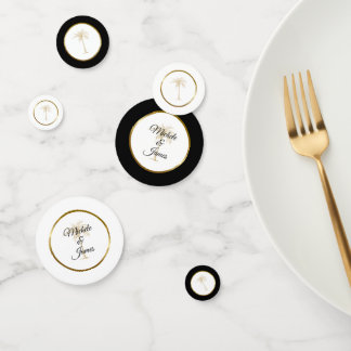 Confeti Elegante Boda tropical de palmeras de oro negro