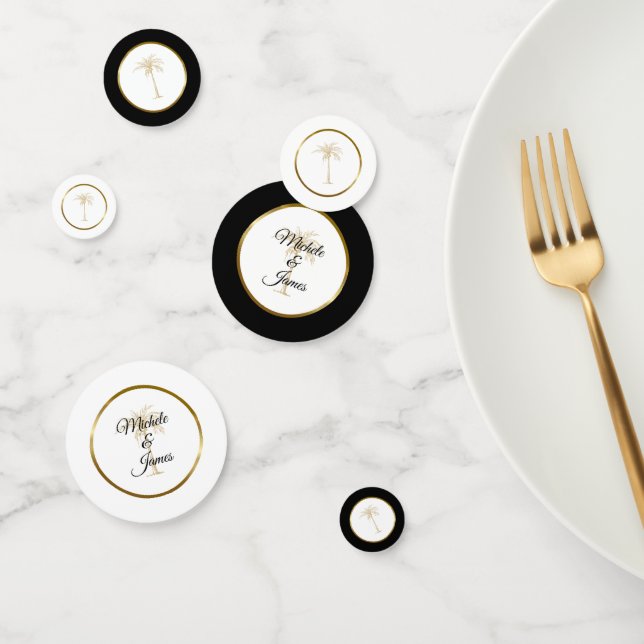 Confeti Elegante Boda tropical de palmeras de oro negro (Grupo)