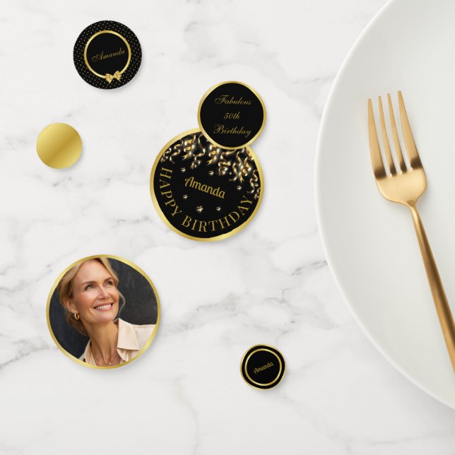 Confeti Elegante fiesta de cumpleaños de sorpresa negra y  (Grupo)