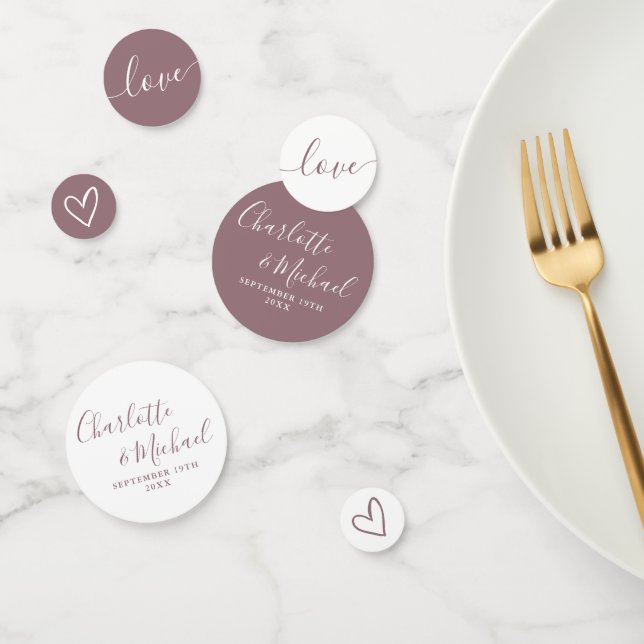 Confeti Elegante firma de letra Mauve Boda (Grupo)