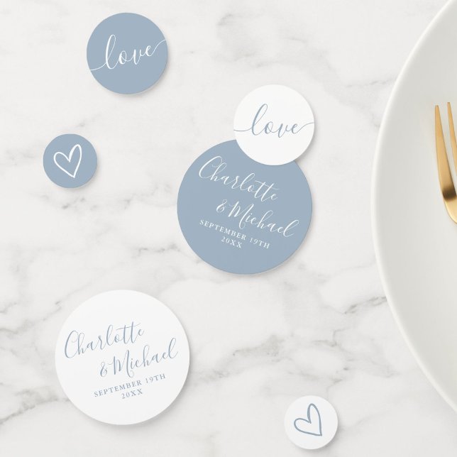Confeti Elegante guión firma azul polvoriento boda (Elegant Signature Script Dusty Blue Wedding Confetti)