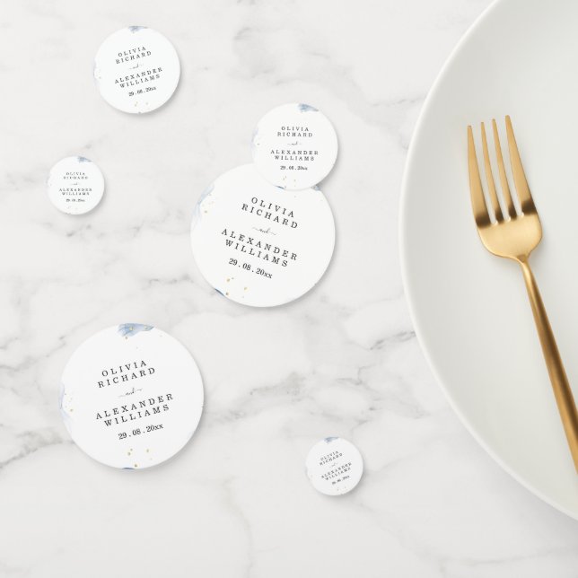 Confeti Elegante Invitación de Boda Azul y Oro Mínimo (Grupo)