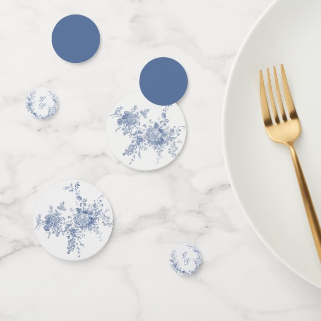 Confeti Elegante Jouy floral azul vintage francés (Grupo)