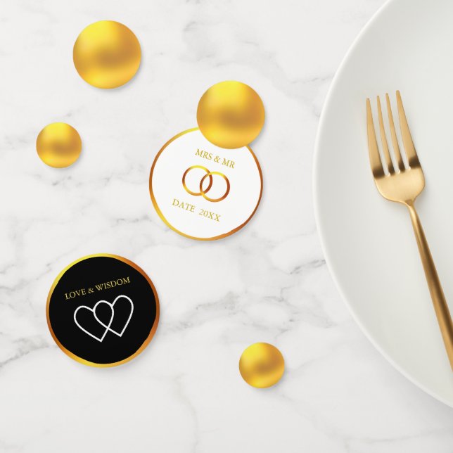 Confeti Elegante negro blanco y dorado (Grupo)