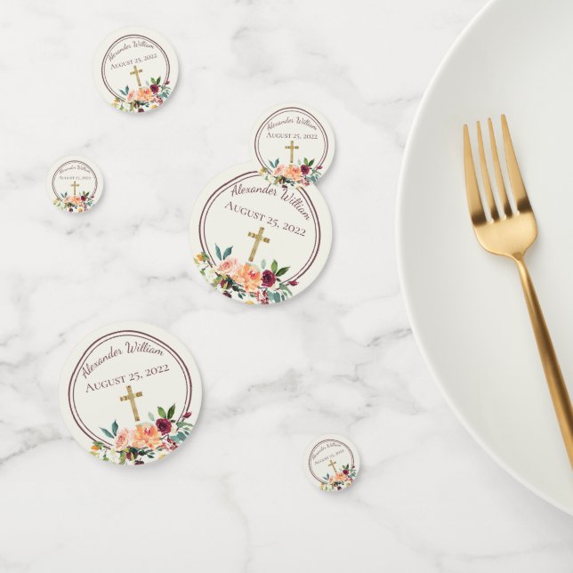 Confeti Elegante oro Borgoña Floral Baby Christening (Grupo)