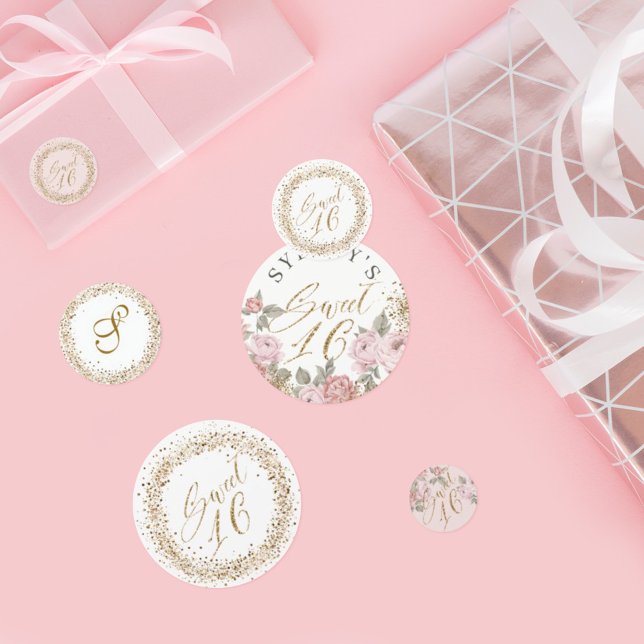 Confeti Elegante Purpurina de oro Peony Florals Sweet 16 (Subido por el creador)