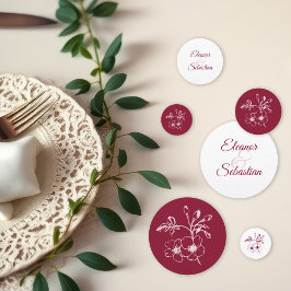 Confeti Elegante Romance de época Borgoña Boda Floral