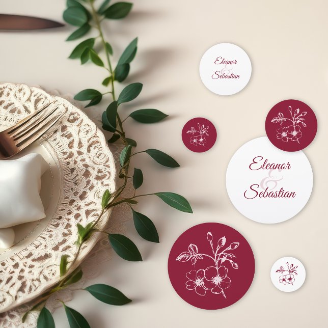 Confeti Elegante Romance de época Borgoña Boda Floral (Subido por el creador)