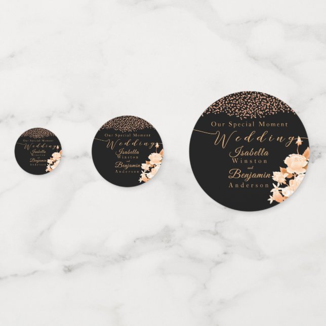 Confeti Elegante Rosa de oro Boda negro (Anversos)