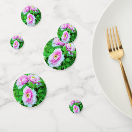 Confeti Elegantes flores de peón rosado con centro amarill