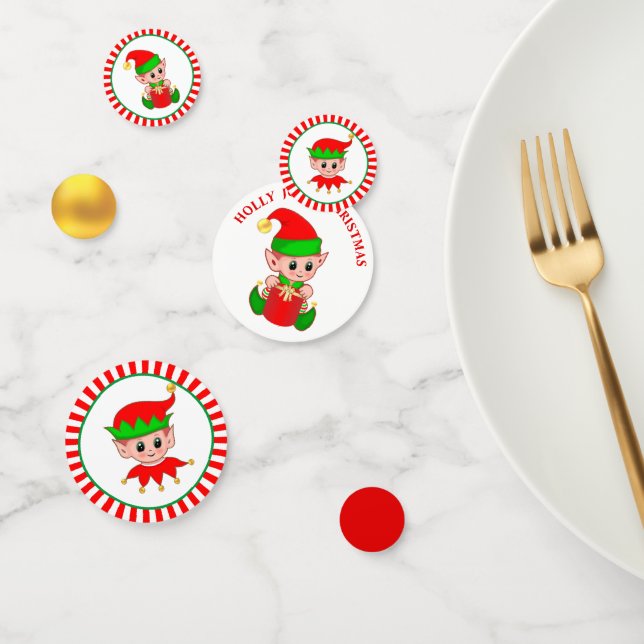 Confeti Elfos de Navidad lindos en rojo y blanco (Grupo)