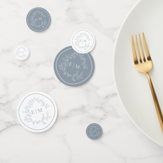 Confeti Escudo de Leafy Azul agitado Monograma Boda (Grupo)