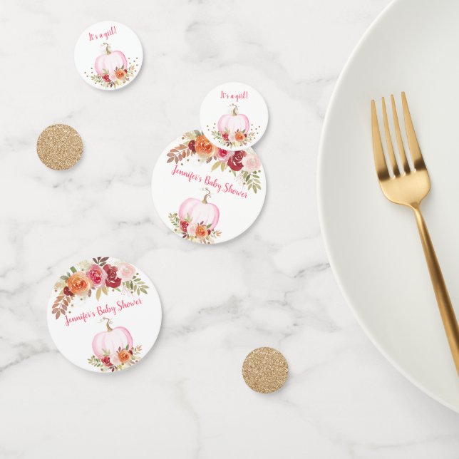 Confeti Fall Pumpkin Floral Rosa & Gold Baby Shower (Grupo)