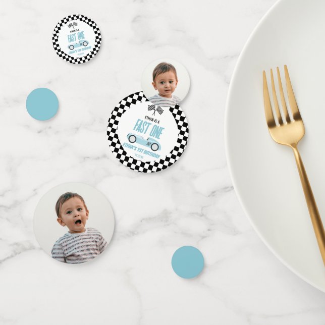 Confeti Fast One Blue Race Car Photo 1er Fiesta de cumplea (Grupo)