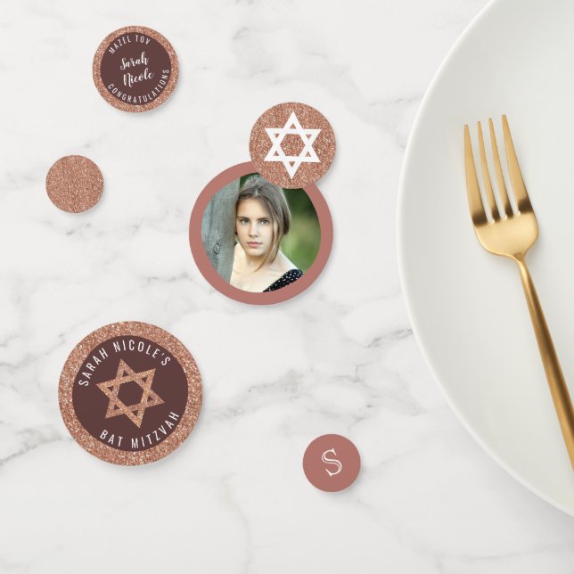 Confeti Faux Purpurina Glam Foto de Bat Mitzvah Rosa Gold  (Grupo)