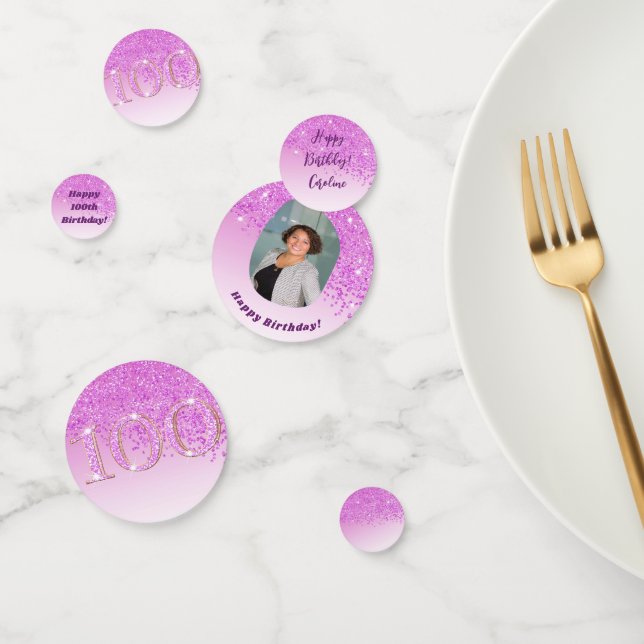 Confeti Feliz 100 aniversario de Moda cayendo Purpurina ro (Grupo)