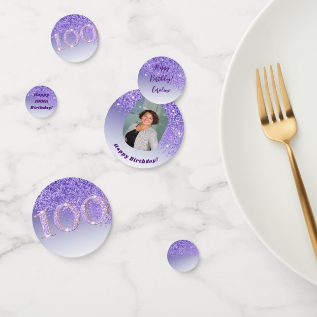 Confeti Feliz 100 aniversario Moda de caída de Purpurina m (Grupo)