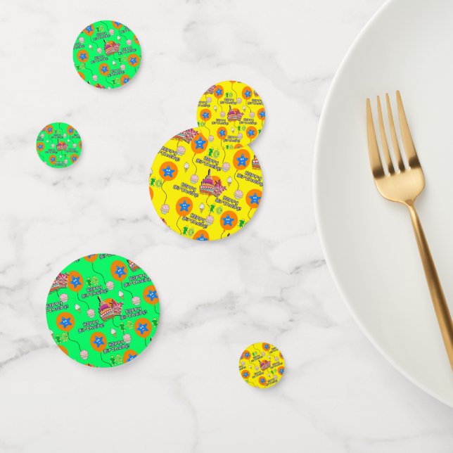 Confeti Feliz 10 cumpleaños Confetti, 10 amarillo y verde (Grupo)