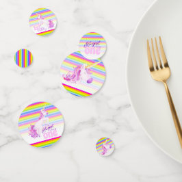 Confeti Feliz 1er cumpleaños, unicornio, documento confett