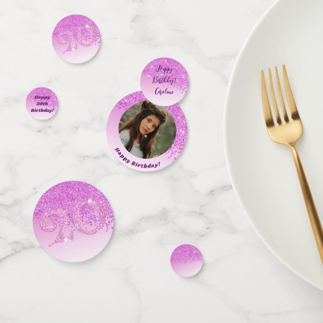 Confeti Feliz 20 aniversario de Moda de Purpurina Rosa caí (Grupo)