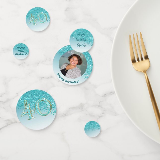 Confeti Feliz 40.ª Moda de cumpleaños Purpurina azul Verde (Grupo)