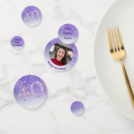 Confeti Feliz 40.ª Moda de cumpleaños Purpurina morado