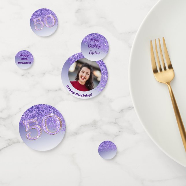 Confeti Feliz 50.ª Moda de cumpleaños Purpurina morado (Grupo)