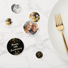 Confeti Feliz 50° aniversario de oro y negro personalizado