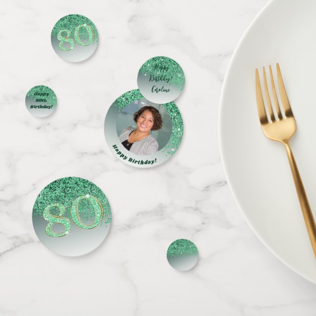 Confeti Feliz 80.ª Moda de cumpleaños, Purpurina verde caí (Grupo)