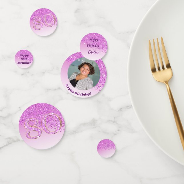 Confeti Feliz 80 cumpleaños Moda cayendo Purpurina rosado (Grupo)