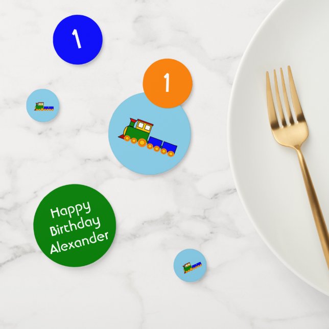 Confeti Feliz cumpleaños colorido niño con tema de tren (Grupo)