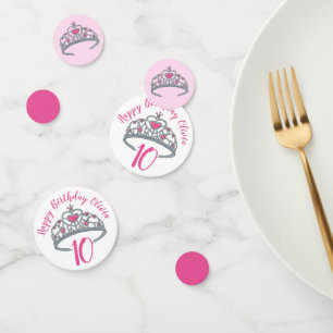 Confeti Feliz cumpleaños, Fiesta princesa rosa, corona de