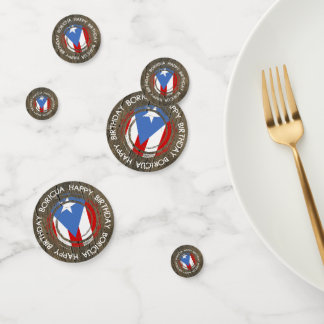 Confeti Feliz Cumpleaños Tema Boricua en Madera Rústica