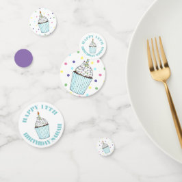 Confeti Feliz cumpleaños, torta azul rociada con espolvore