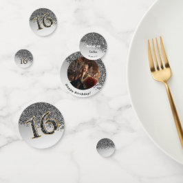 Confeti Feliz dulce 16º cumpleaños Purpurina negro que se 