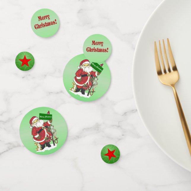Confeti Feliz Navidad Papá Noel Árbol de animales Verde (Grupo)