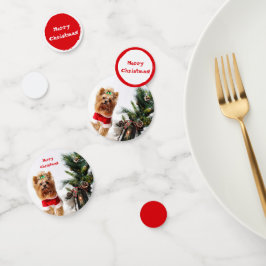 Confeti Feliz Navidad Santa Yorkie con árbol de Navidad