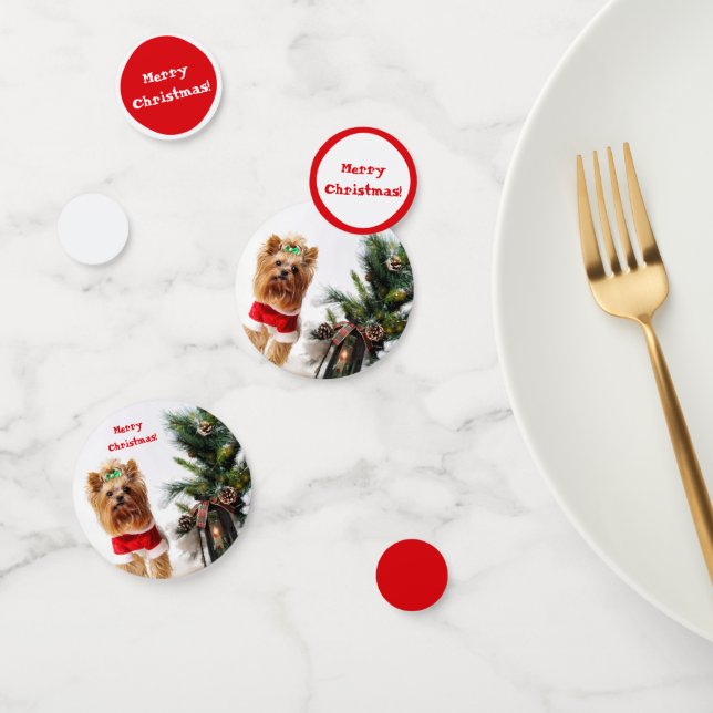 Confeti Feliz Navidad Santa Yorkie con árbol de Navidad (Grupo)