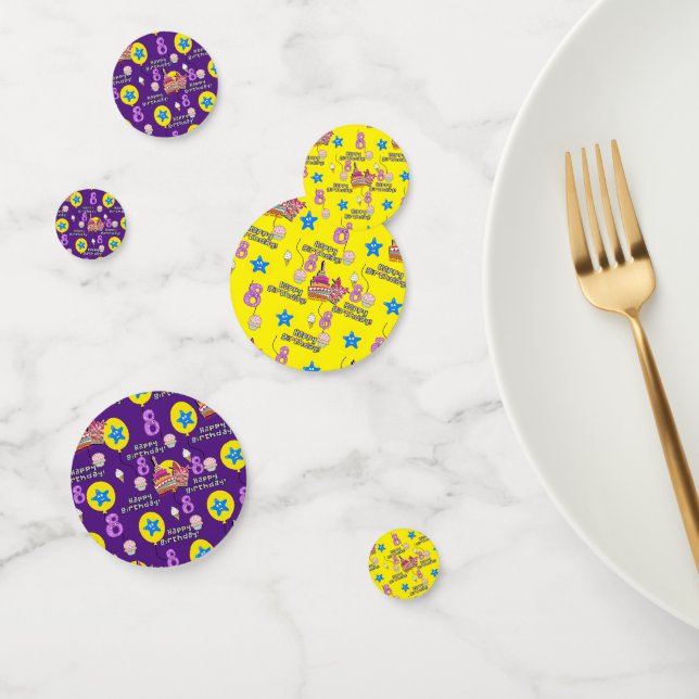 Confeti Feliz octavo cumpleaños Confetti, #8 amarillo y mo (Grupo)