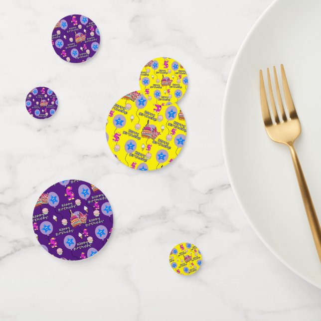 Confeti Feliz quinto cumpleaños Confetti, #5 morado y amar (Grupo)