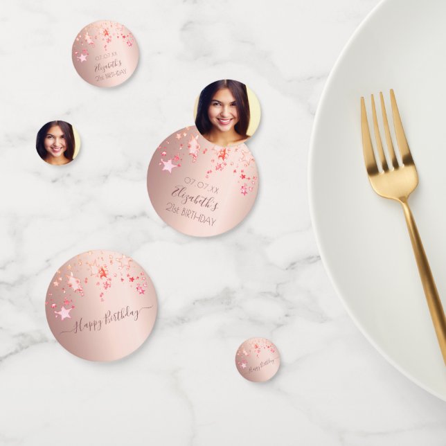 Confeti Festín de cumpleaños rosa de oro estrellas rosadas (Grupo)