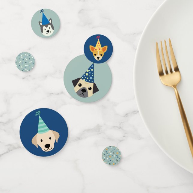 Confeti Fiesta de cachorros, azul y verde (Grupo)